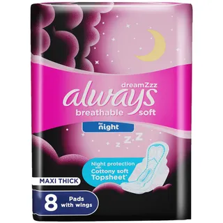 Always Cotton Soft Pads With Wings Night & Maxi Thick 8's