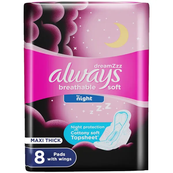 Always Cotton Soft Pads With Wings Night & Maxi Thick 8's