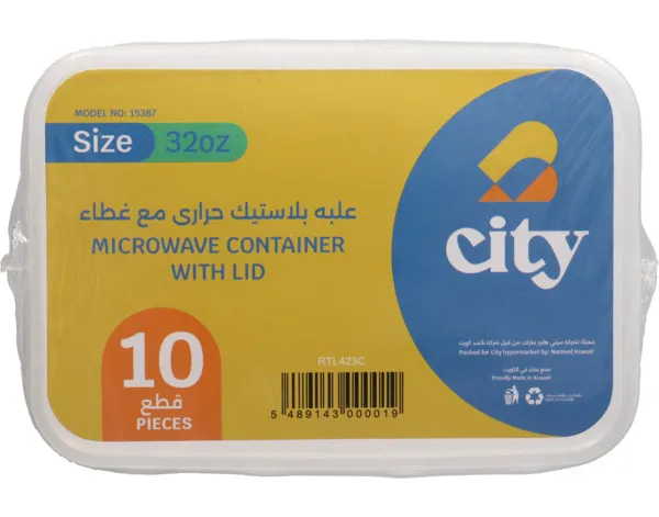 City Microwavable Container With Lid 946Ml 10's