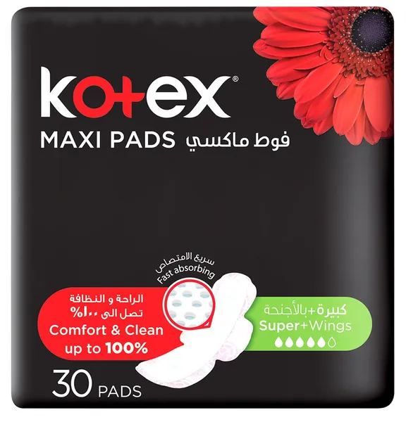 Kotex Maxi Thick Super Sanitary Pads With Wings 30pcs