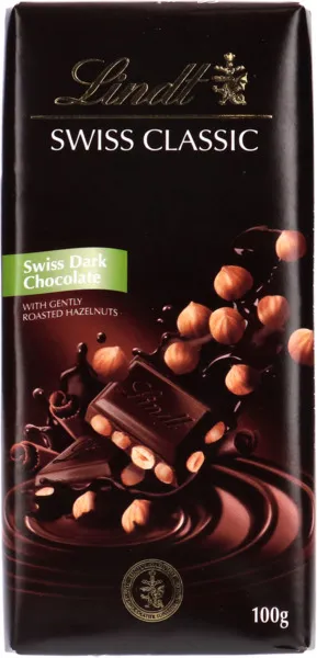 Lindt Swiss Classic Hazelnut Dark Chocolate Bar 100G