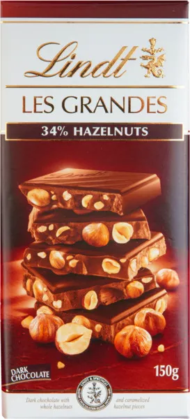 Lindt Les Grandes Hazelnut Dark Chocolate Bar 150G