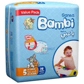 Sanita Bambi Diapers Stage 5 (12-22Kg) 28's