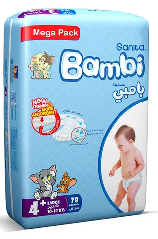 Sanita Bambi Diapers Stage 4+ (10-18kg) 78Pcs