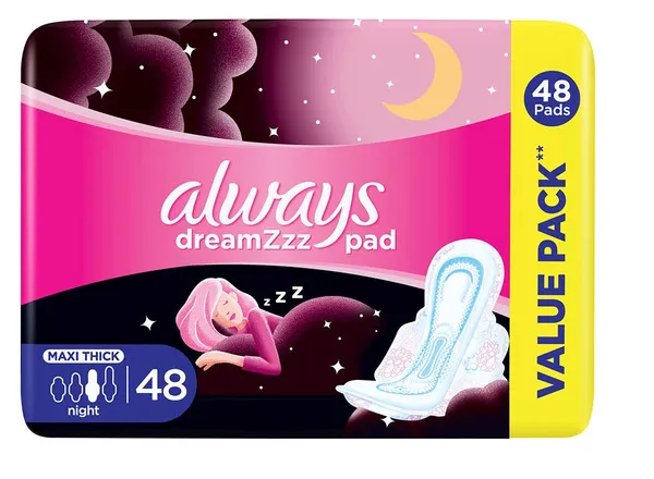 Always Cotton Soft Maxi Thick Night Feminine Pads With Wings 48's