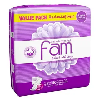 Fam Trifold Super Sanitary Pads With Wings 60pcs