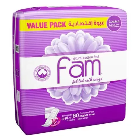 Fam Trifold Super Sanitary Pads With Wings 60pcs