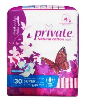 Private Maxi Pocket Feminine Pads With Wings 30's