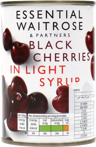Waitrose Black Cherries In Light Syrup 425g