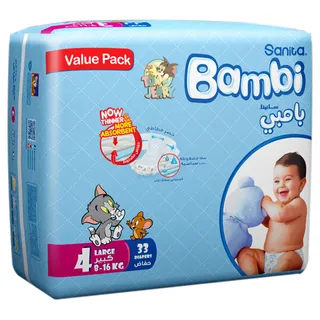 سانيتا بامبي حفاضات للأطفال مقاس 4 كبير (3-16 كجم) 33 حفاضة