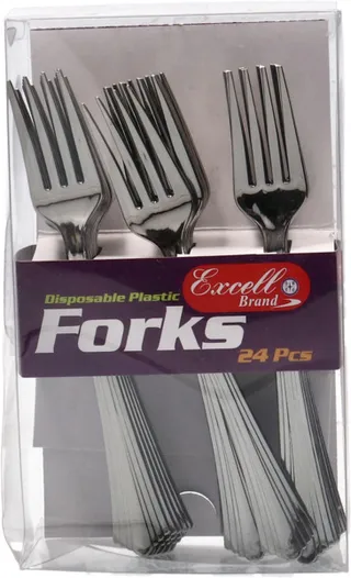Excell Brand Silver Disposable Plastic Forks 24's