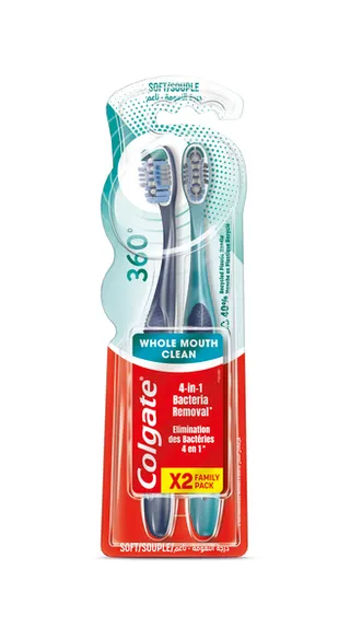 Colgate 360 Soft Toothbrush With Cheek & Tongue Cleaner 2Pcs