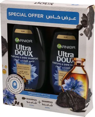 Garnier Ultra Doux Black Charcol & Nigella Seed Oil Shampoo 600Ml +400ML