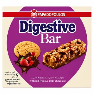 Papadopoulos Red Fruits & Milk Chocolate Digestive Cereal Bar 5X28G