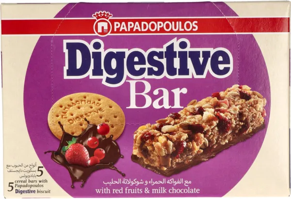 Papadopoulos Red Fruits & Milk Chocolate Digestive Cereal Bar 5X28G