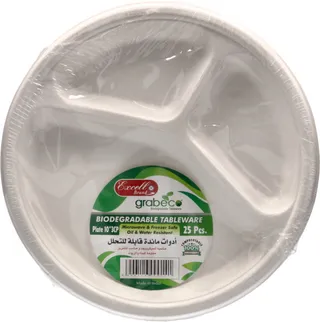 Excell Biodegradable 3 Division Plate 25's