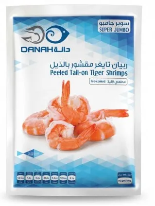 Danah Frozen Shrimps Peeled Tail-On Tiger Super Jumbo 500g