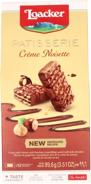 Loacker Patiserrie Creme Noisette Chocolate Covered Wafers 99.6G