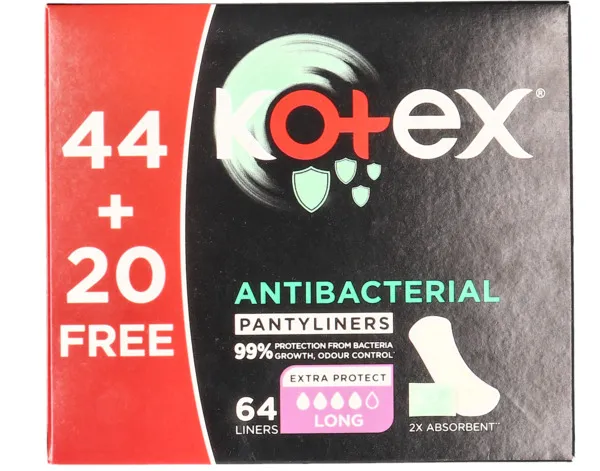 Kotex Antibacterial Long Panty Liners 44's + 20