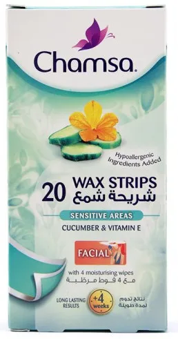 Chamsa Sensitive Areas Cucumber & Vitamin E Facial Wax Strips 20's