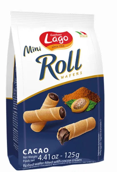 Lago Mini Roll Wafers With Cacao & Cocoa Cream 125G