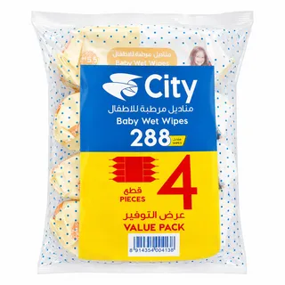 City Baby Wet Wipes Value Pack Of 4X72Pcs