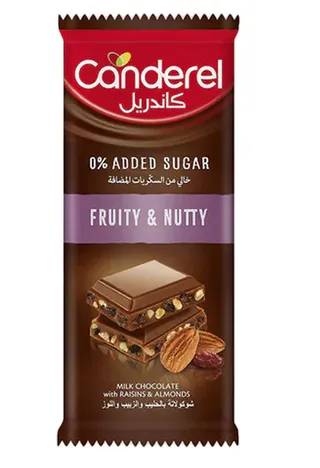 Canderel Fruity & Nutty Milk Chocolate Bar With Raisins & Almonds 100G