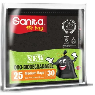 Sanita Oxo-Biodegradable Tie Bag 25's 30 Gallon