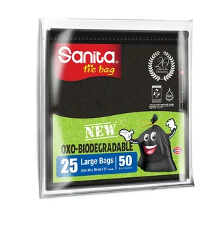 Sanita Oxo-Biodegradable Tieable Trash Bag 25X50Gal