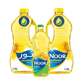 نور زيت دوار الشمس 2×1.5 لتر + زيت نباتي مخلوط 750 مل