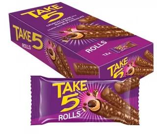 Take 5 Crunchy Cream Wafer Rolls Coated With Milk 12X21G