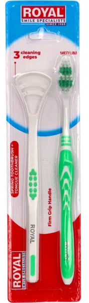 Royal Spring Medium Toothbrush + Tongue Cleaner