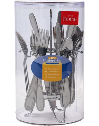 Intohome Steel Cutlery With Stand Set 24Pcs