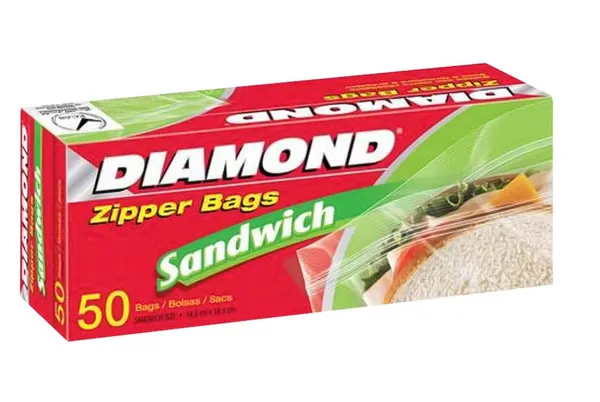 Diamond Biodegradable Sandwich Zipper Bag 50's