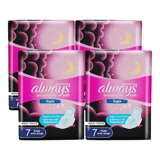 Always Breathable Soft Maxi Thick Night Sanitary Napkins 4's