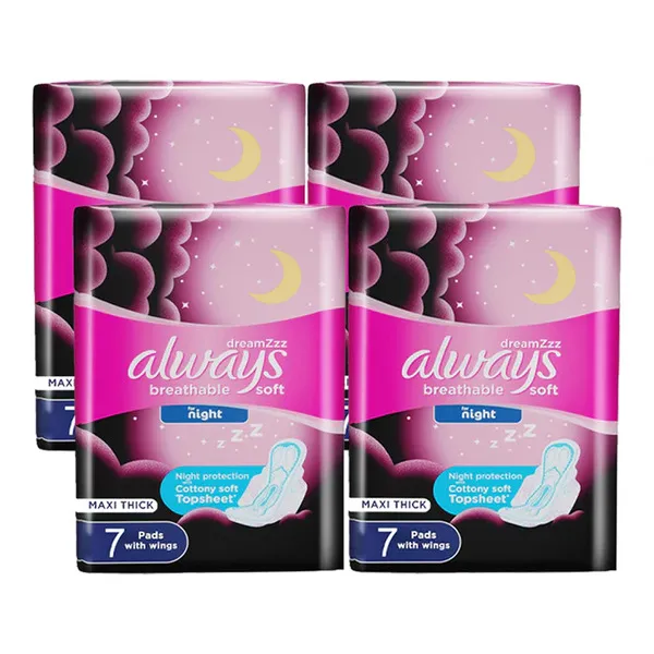 Always Breathable Soft Maxi Thick Night Sanitary Napkins 4's