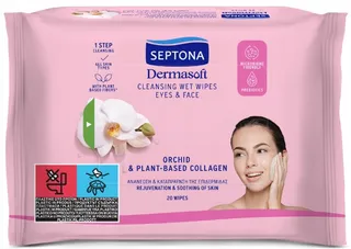 Septona Dermasoft Cleansing Wet Wipes Orchid & Plant-Based Collagen 20Pcs
