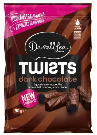 Darrell Lea Twists Dark Chocolate Liquorice 200G