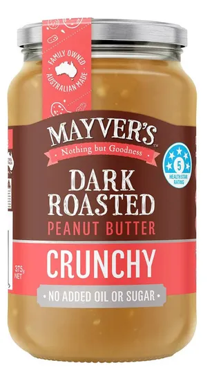 Mayver's Crunchy Dark Roasted Peanut Butter 375G