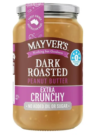 Mayver's Extra Crunchy Dark Roasted Peanut Butter 375G