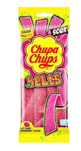 Chupa Chups Belts Sour Strawberry Flavour Soft Candy 90G