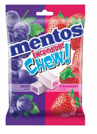 Mentos Incredible Chew Candy Strawberry & Grape Flavor 140G