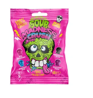 Sour Madness Crush Sour Skull-Shaped Candies, 4 Sour Flavors 60G