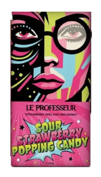 Le Professeur Sour Strawberry Popping Candy Chocolate 140G