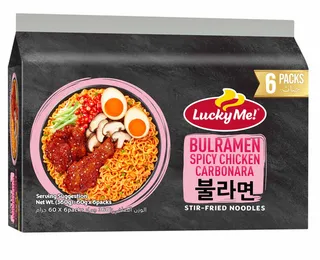 Lucky Me Bulramen Spicy Chicken Carbonara Stir Fried Noodles 6X60G