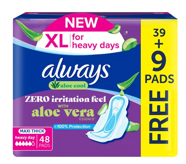 Always Zero Irritaion Feel With Aloe Vera Essence Maxi Thick XL Pads 48Pcs