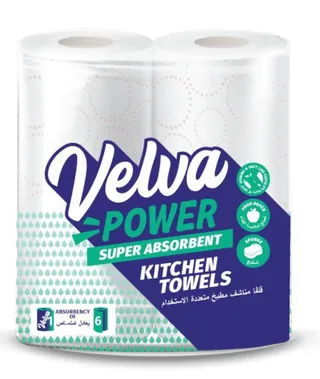 Velva Power Super Absorbent Kitchen Towels 2 Rolls 48 Sheets