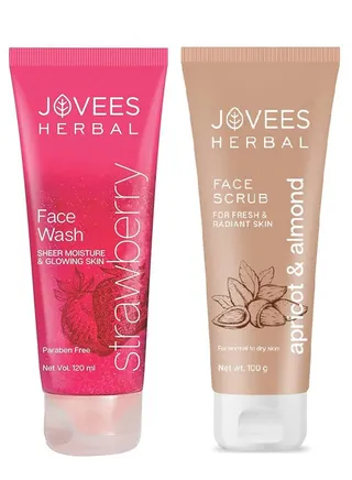 Jovees Strawberry Face Wash 120Ml + Apricot & Almond Face Scrub 100G