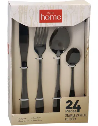 Into Home Black Stainless Steel Cutlery Set 24Pcs