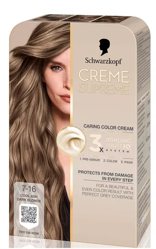 Schwarzkopf Creme Supreme 7-16 Cool Ash Dark Blonde Hair Coloration
